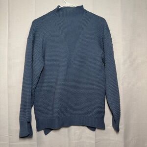 Forever 21 Waffle Knit Sweater Medium Blue Mock Neck Pullover